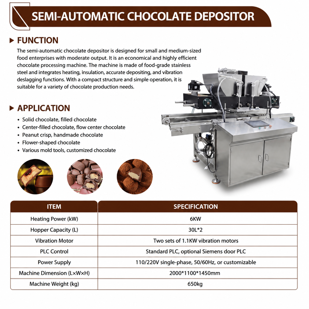 WNJ Semi-Automatic Chocolate Depositor Machine for Filled Chocolate & Molded Chocolate Production