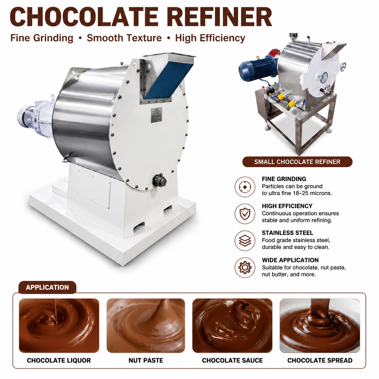 WNJ Industrial Chocolate Refiner Machine for Cocoa Grinding and Fine Chocolate Processing