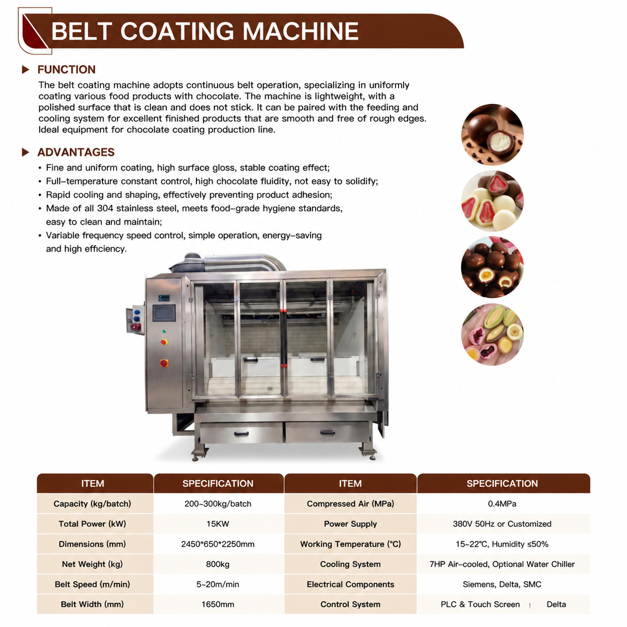 WNJ Automatic Belt Coating Machine for Chocolate Products | Continuous Chocolate Enrobing System