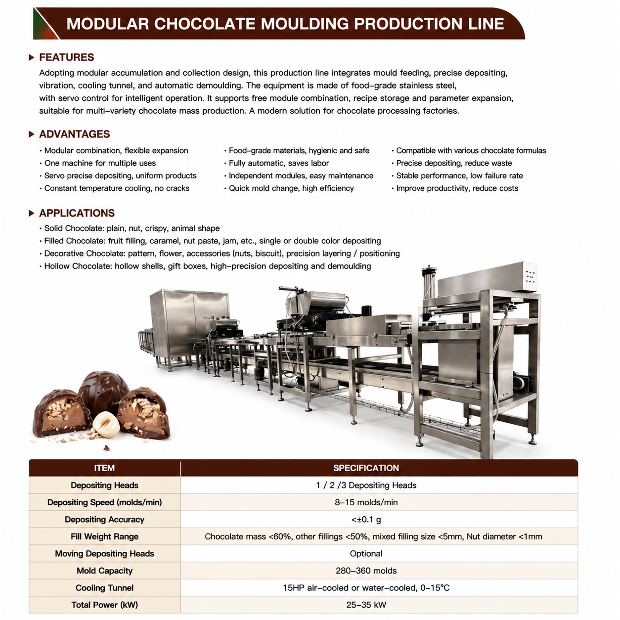 WNJ Modular Chocolate Moulding Production Line for Automatic Chocolate Depositing and Cooling