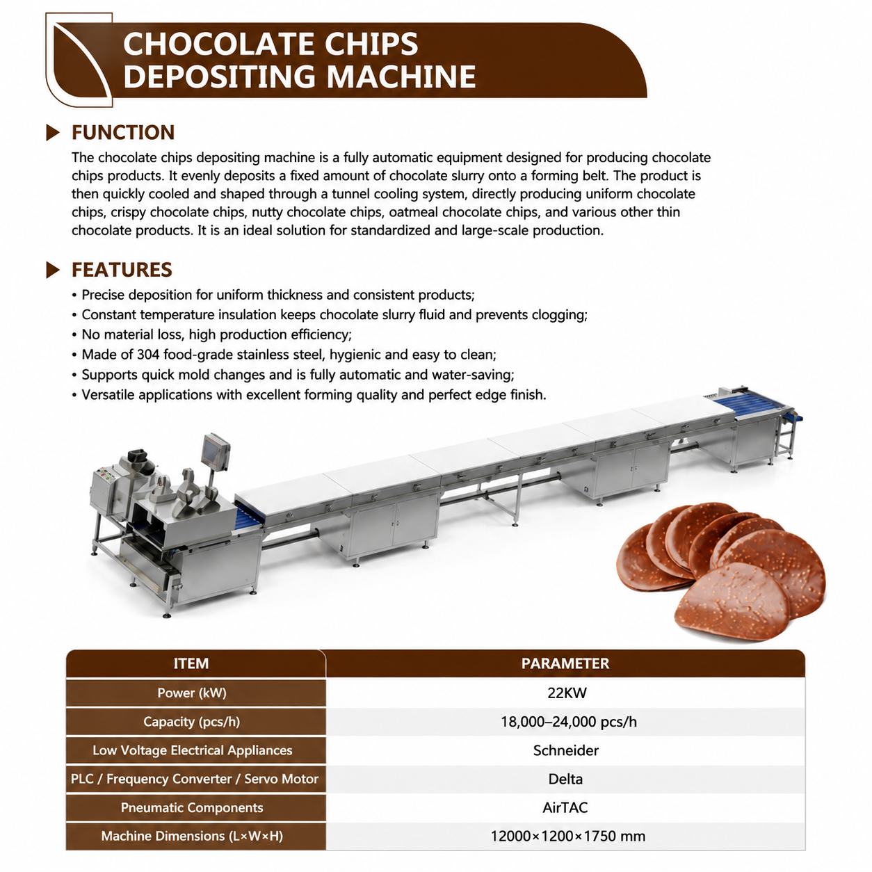 WNJ Automatic Potato Chips Depositing Machine for Chocolate Coated Chips Production Line